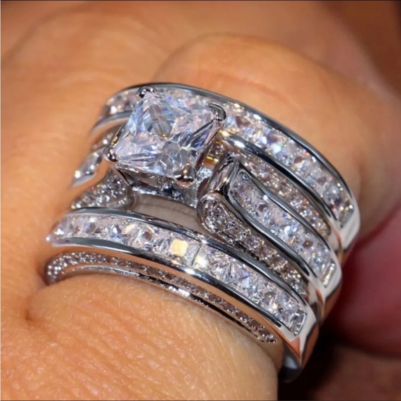 Jewelry - 💍 NEW 925 SILVER DIAMOND 3PC SET ENGAGEMENT RING 💍